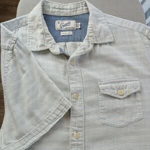Grayers Horizon Summer Shirt Mens L retro cotton blue cream stripe short sleeve